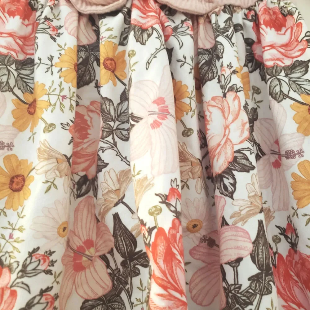 Girls Toddler 3/4 Floral Print Ruffle Bow Trim Dress